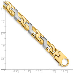 10k Two-tone 8.8mm Satin & Hand Polished Fancy Link Bracelet