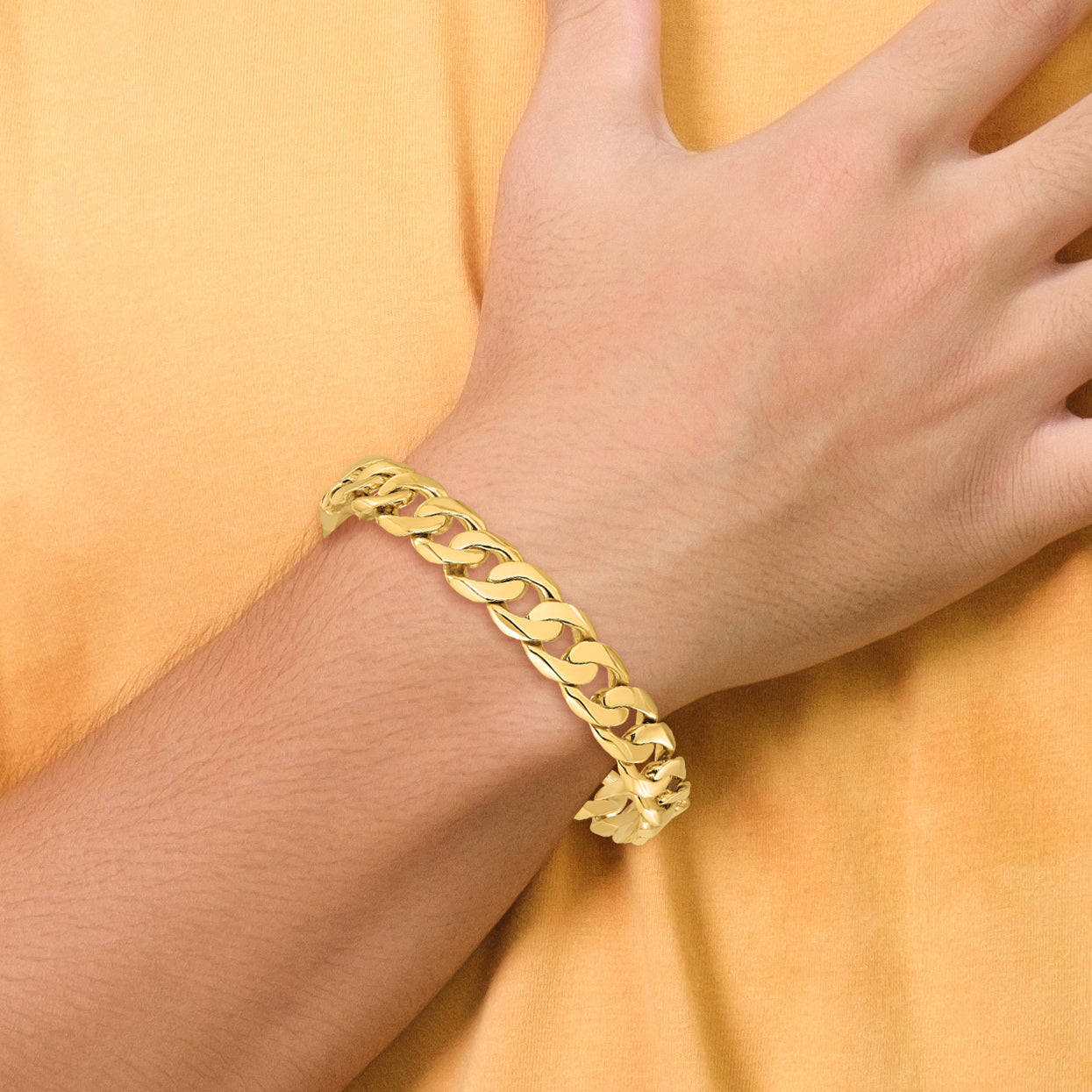 10k 11mm Hand Polished Fancy Curb Link Bracelet