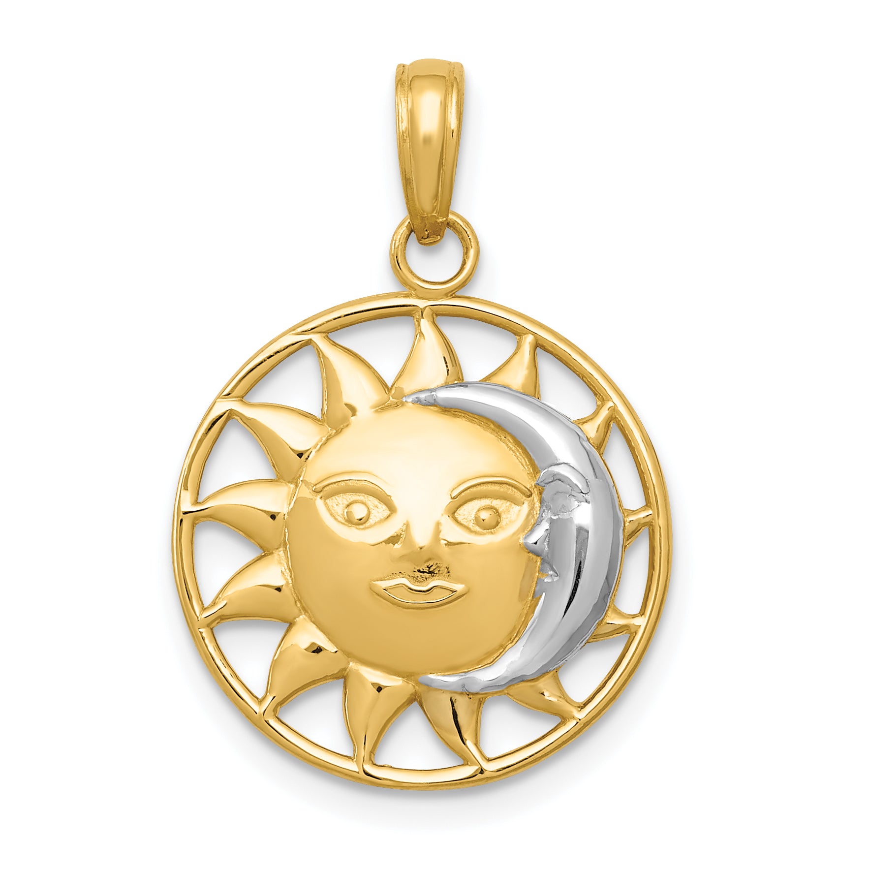 10K W/Rhodium Sun and Moon Pendant