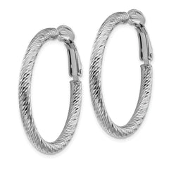 10k 3x25 White Gold Diamond-cut Round Omega Back Hoop Earrings