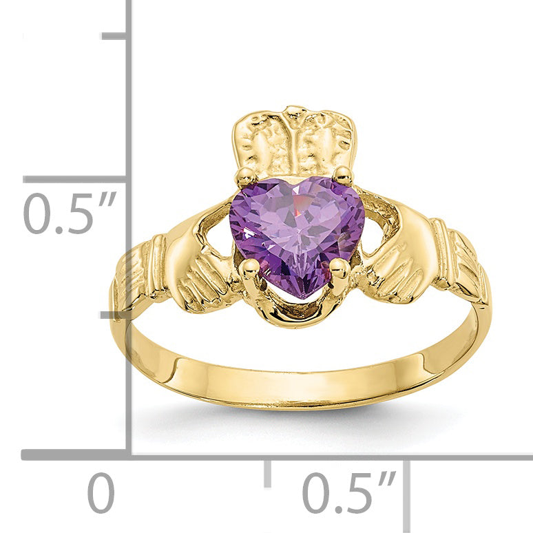 10k February Birthstone Claddagh Ring