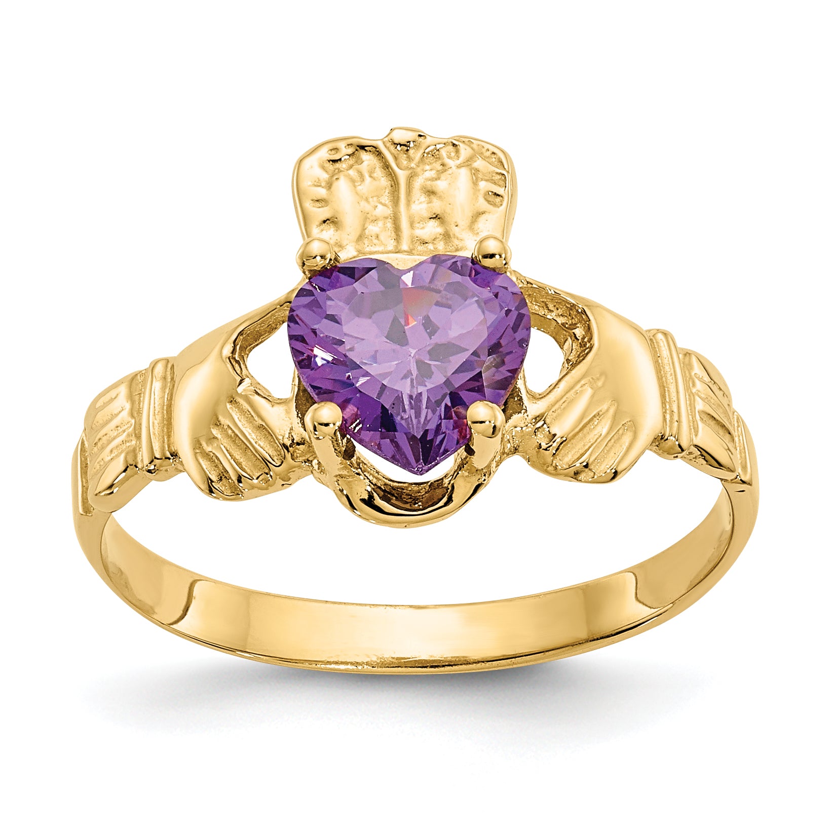 10k February Birthstone Claddagh Ring