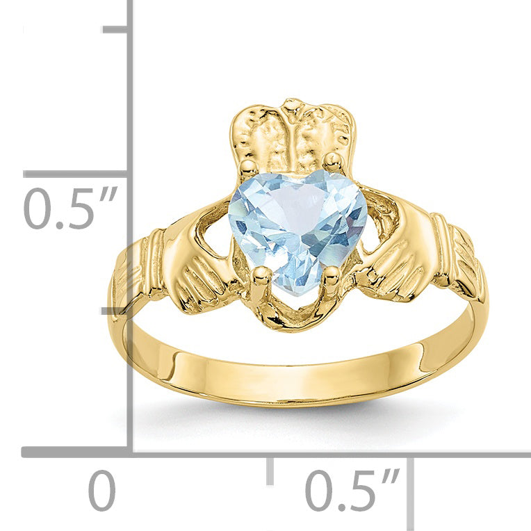 10k March Birthstone Claddagh Ring