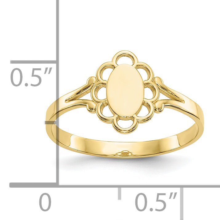 10K Filigree Oval Polished Center Child's Signet Ring