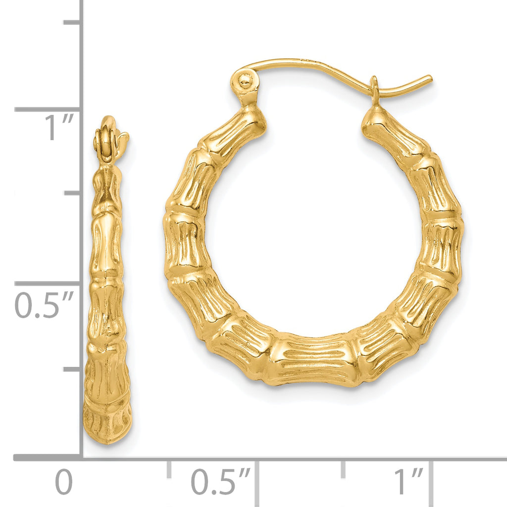 10K Gold Polished Hollow Hoop Earrings with Shrimp Design for Women 15mm