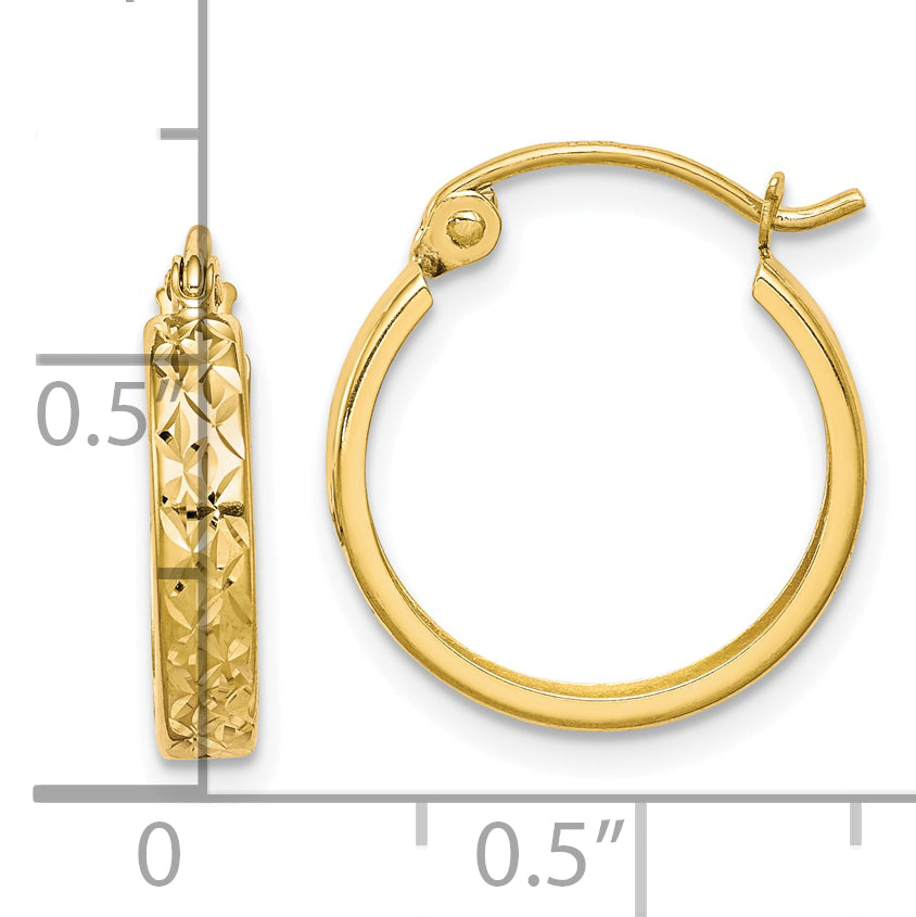 10K Yellow Gold Diamond-Cut Square Tube Hoop Earrings Polished Finish