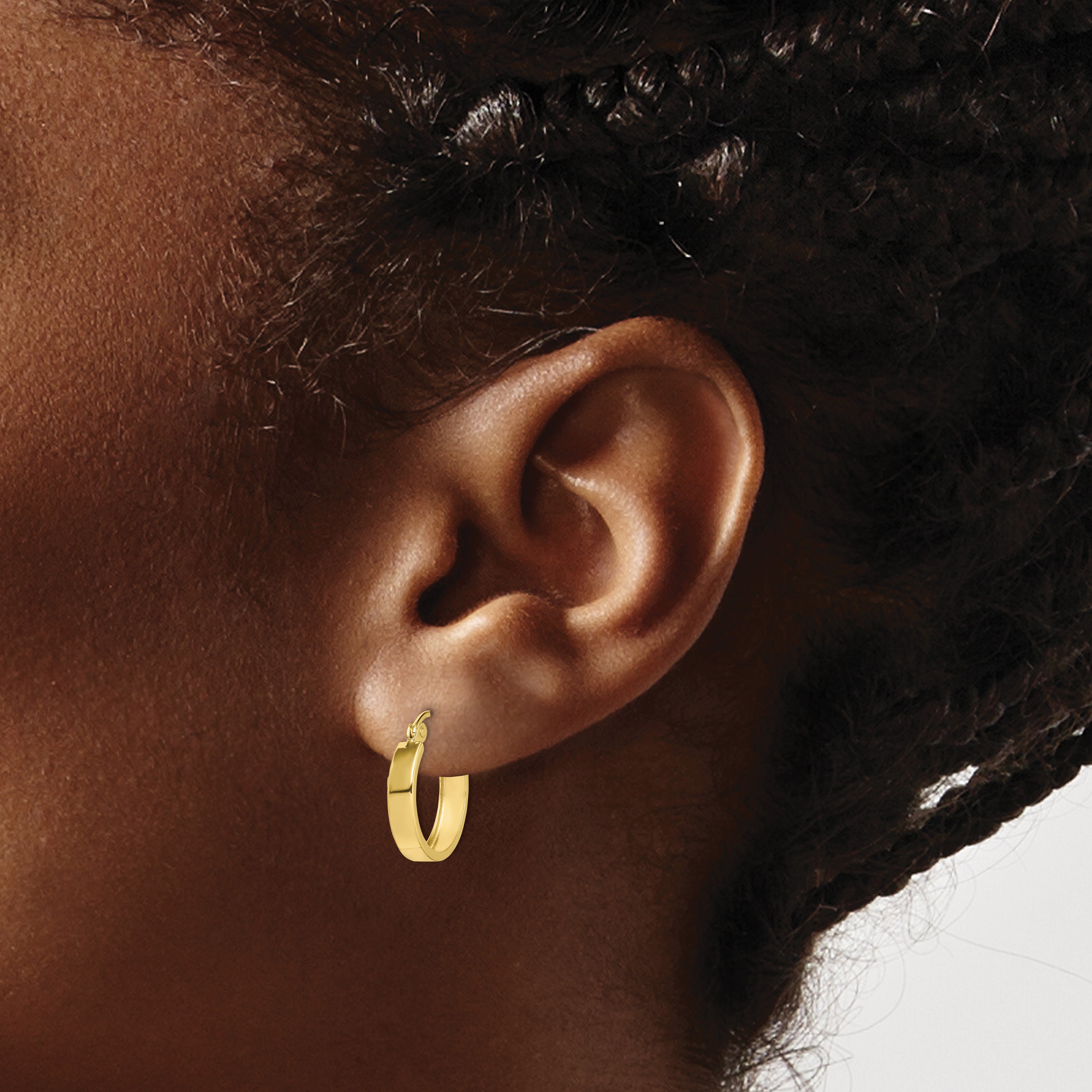 10K Gold Polished Square Tube Hoop Earrings for Women 15mm