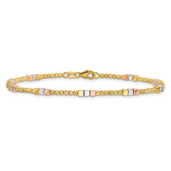 10K Tri-color Diamond-cut Beaded 7.5in Bracelet