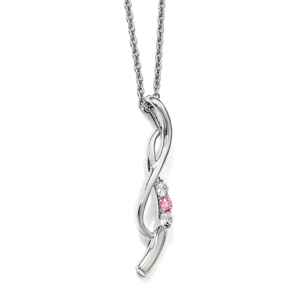 10K White Gold Survivor Clear/Pink Swarovski Topaz Drop of Faith Necklace