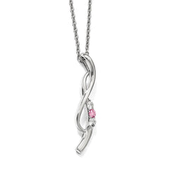 10K White Gold Survivor Clear/Pink Swarovski Topaz Drop of Faith Necklace