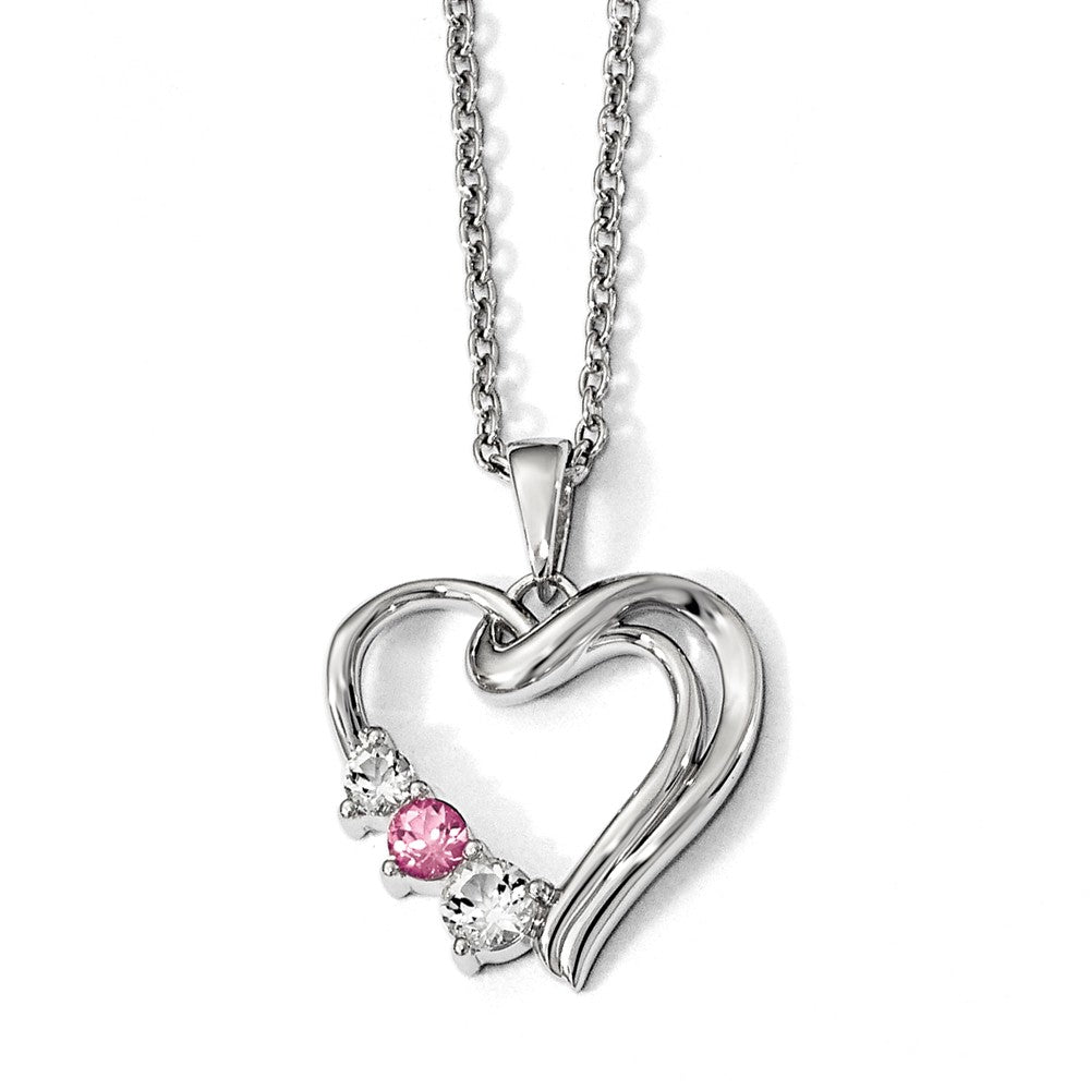 10K White Gold Survivor Clear/Pink Swarovski Topaz Heart of Healing Necklace