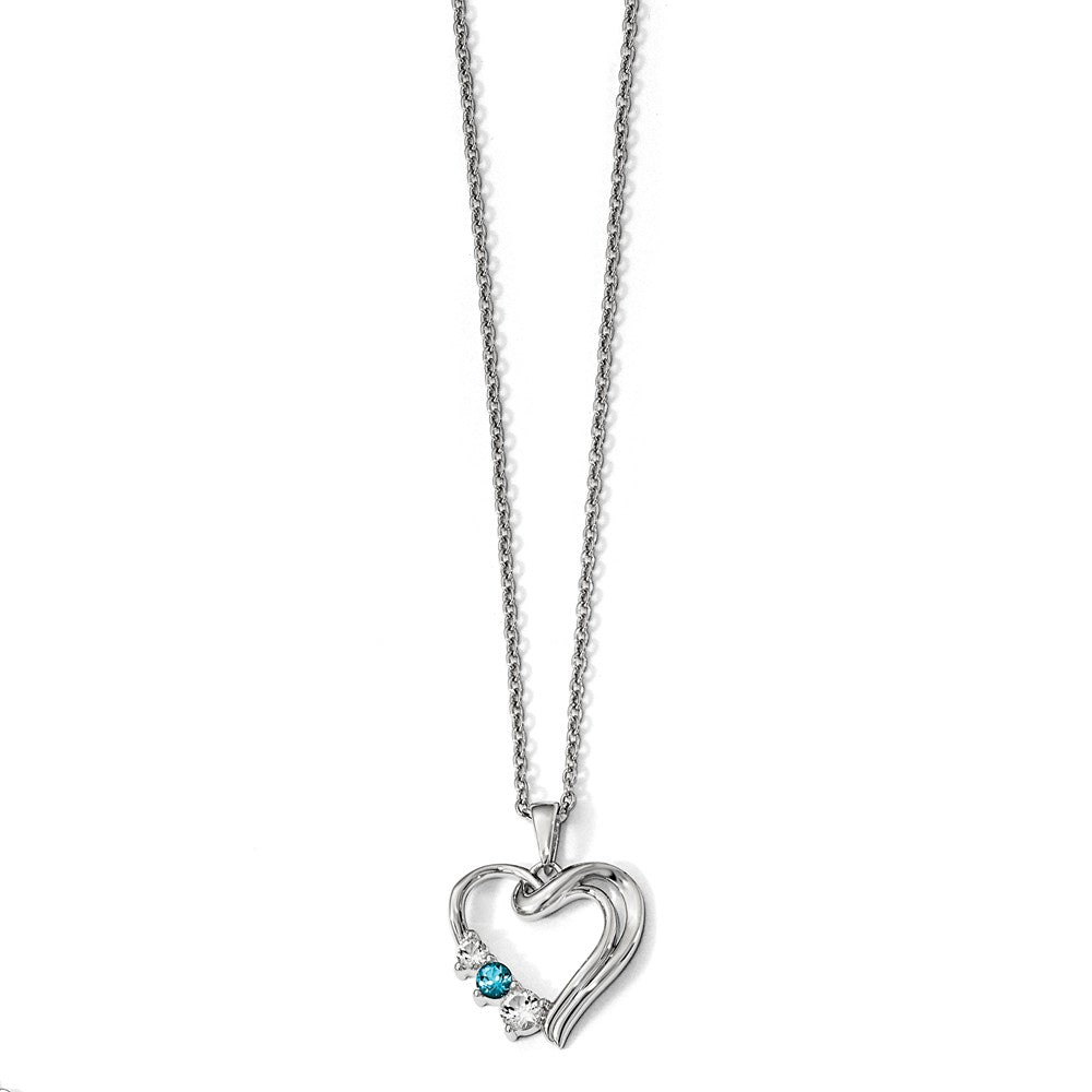 10K White Gold Survivor Clear & Blue Swarovski Topaz Heart of Healing Necklace
