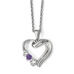 10K White Gold Survivor Clear/Purple Swarovski Topaz Heart of Healing Necklace
