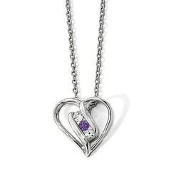 10K White Gold Survivor Clear/Purple Swarovski Topaz Heart of Support Necklace
