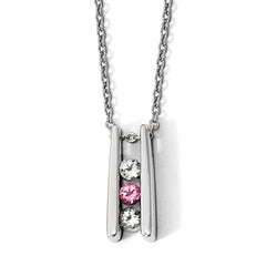 10K White Gold Survivor Collection Clear/Pink Swarovski Topaz Grateful Necklace