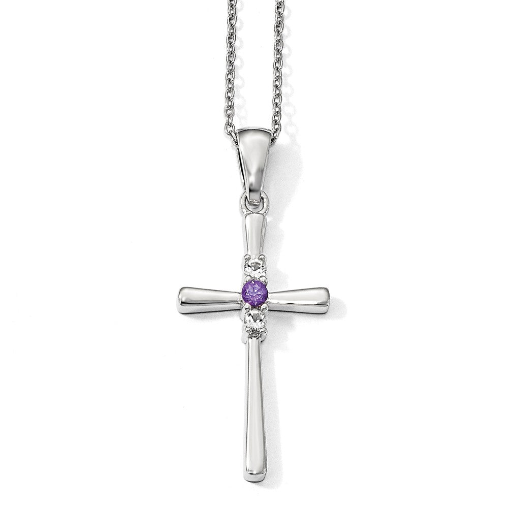 10k White Gold Survivor Clear/Purple Swarovski Topaz Faith Cross Necklace
