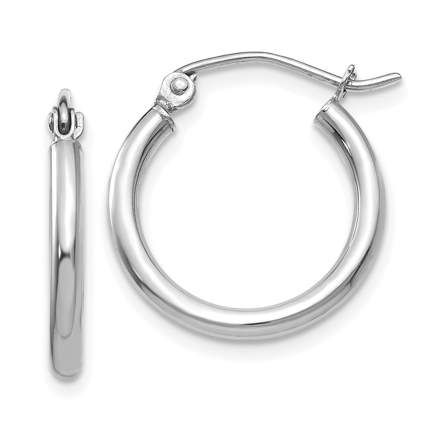 10K White Gold Polished 2mm Tube Hoop Earrings Main image