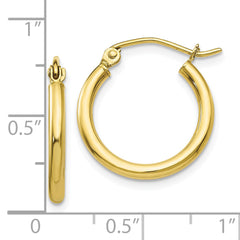 10K Gold Polished Hoop Earrings with Wire Clasp 2mm Tube Design
