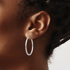 10K White Gold Polished Hoop Earrings 2mm Tubed Elegant Design