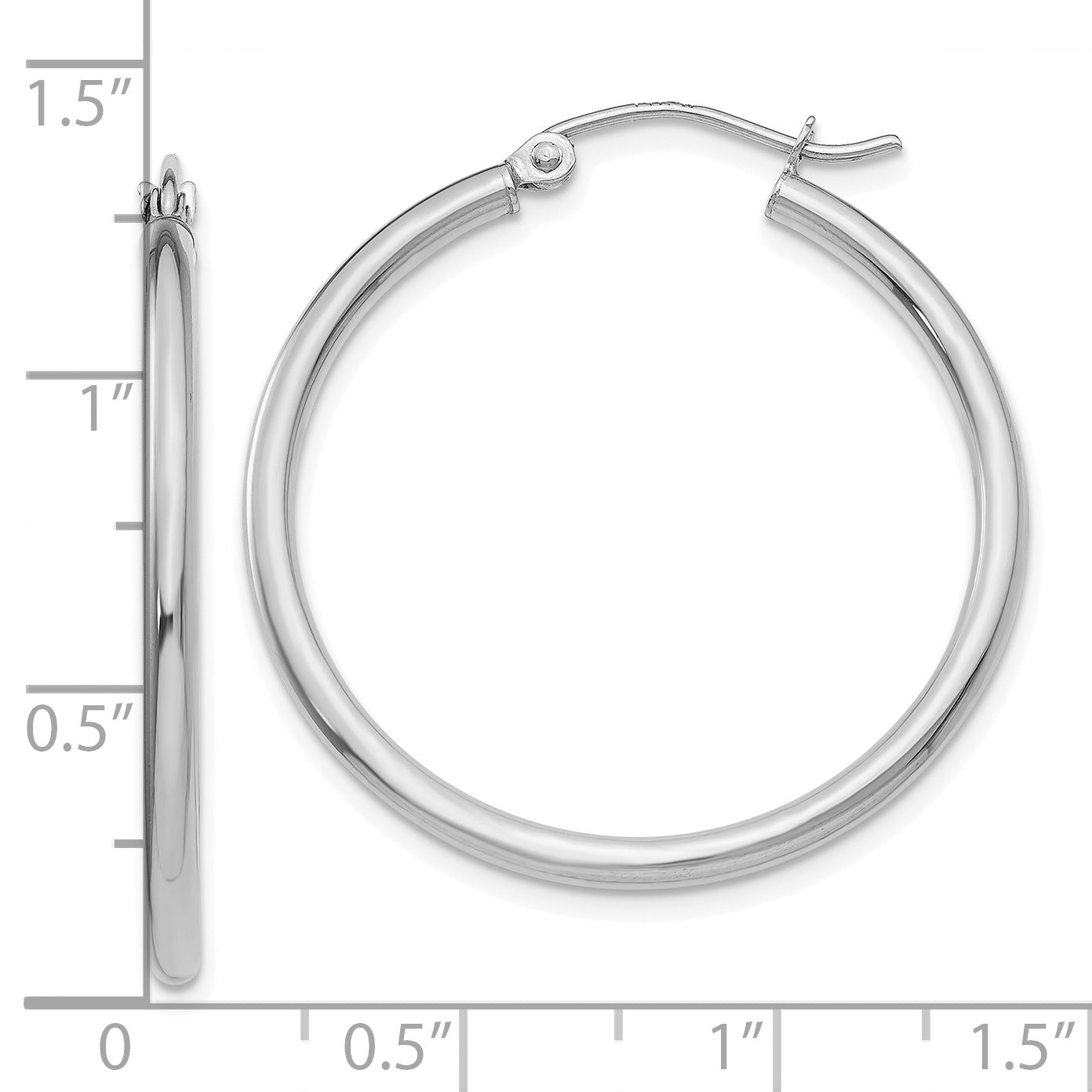 10K White Gold Polished Hoop Earrings 2mm Tubed Elegant Design