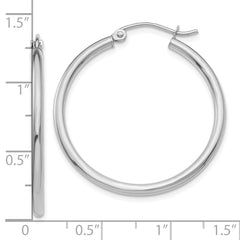 10K White Gold Polished Hoop Earrings 2mm Tubed Elegant Design