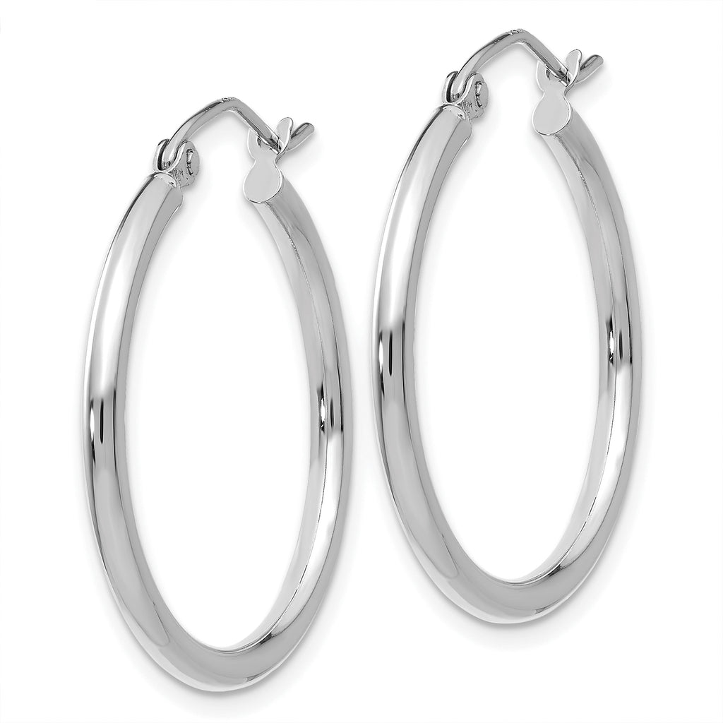 10K White Gold Polished 2mm Hoop Earrings with Rhodium Finish