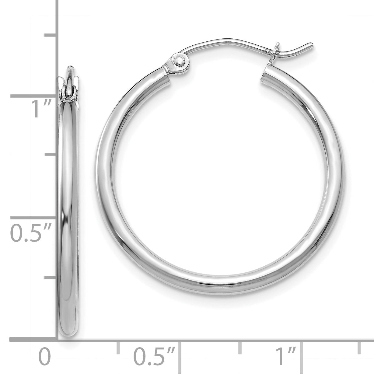 10K White Gold Polished 2mm Hoop Earrings with Rhodium Finish