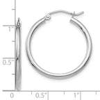 10K White Gold Polished 2mm Hoop Earrings with Rhodium Finish