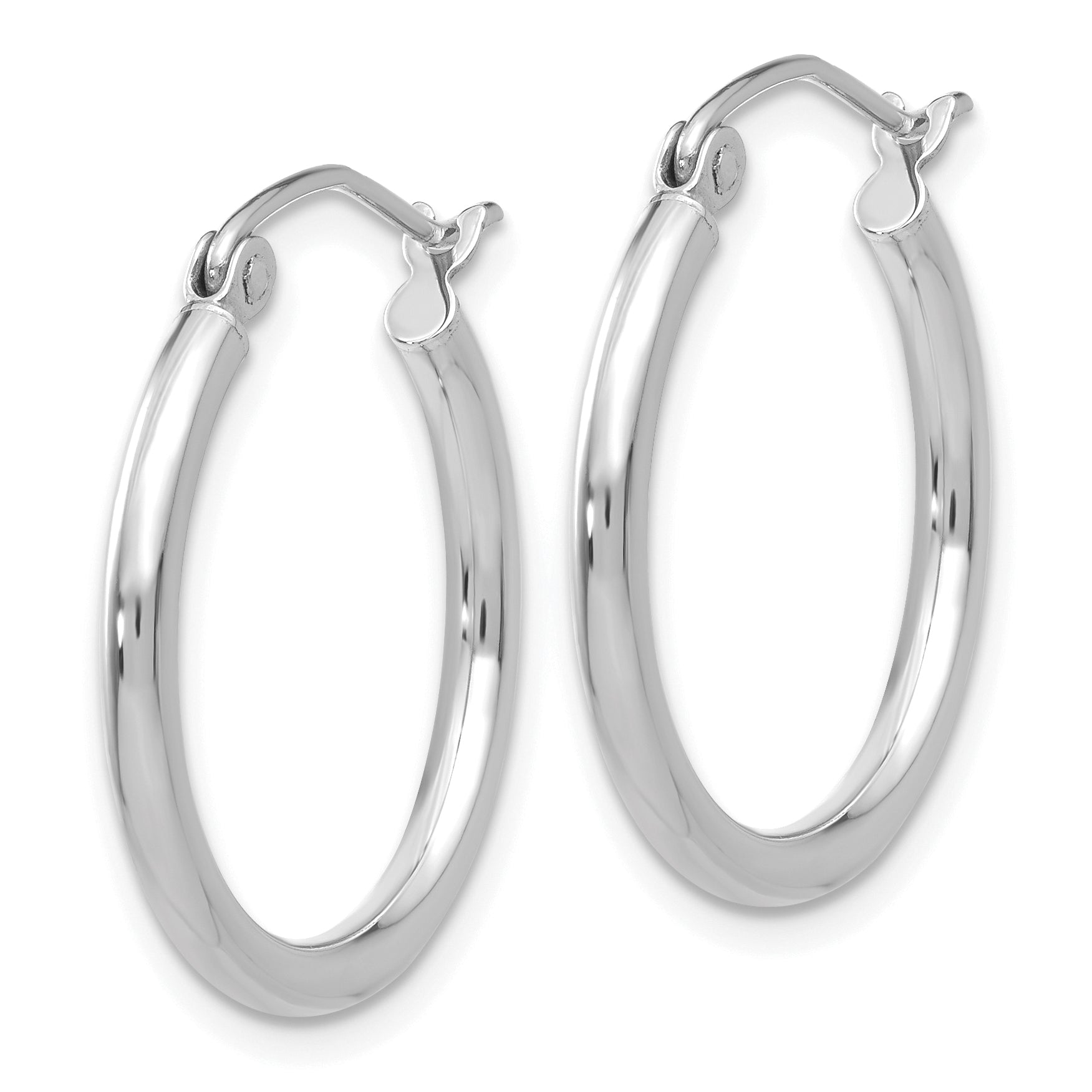 10K White Gold Polished Hoop Earrings with Rhodium Plating 2mm Tube Elegant Design