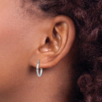 10K White Gold Polished Hoop Earrings with Rhodium Finish, 2mm Tube