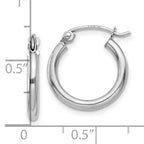 10K White Gold Polished Hoop Earrings with Rhodium Finish, 2mm Tube