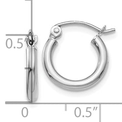 10K White Gold Polished Hoop Earrings with Rhodium Finish  2mm Elegant Style