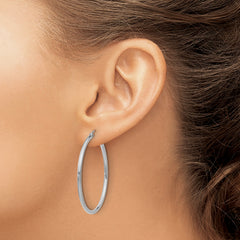 10K White Gold 2mm Polished Hoop Earrings with Rhodium Finish for Women