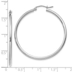 10K White Gold 2mm Polished Hoop Earrings with Rhodium Finish for Women