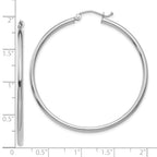 10K White Gold Polished Hoop Earrings with Rhodium Finish 2mm Tube
