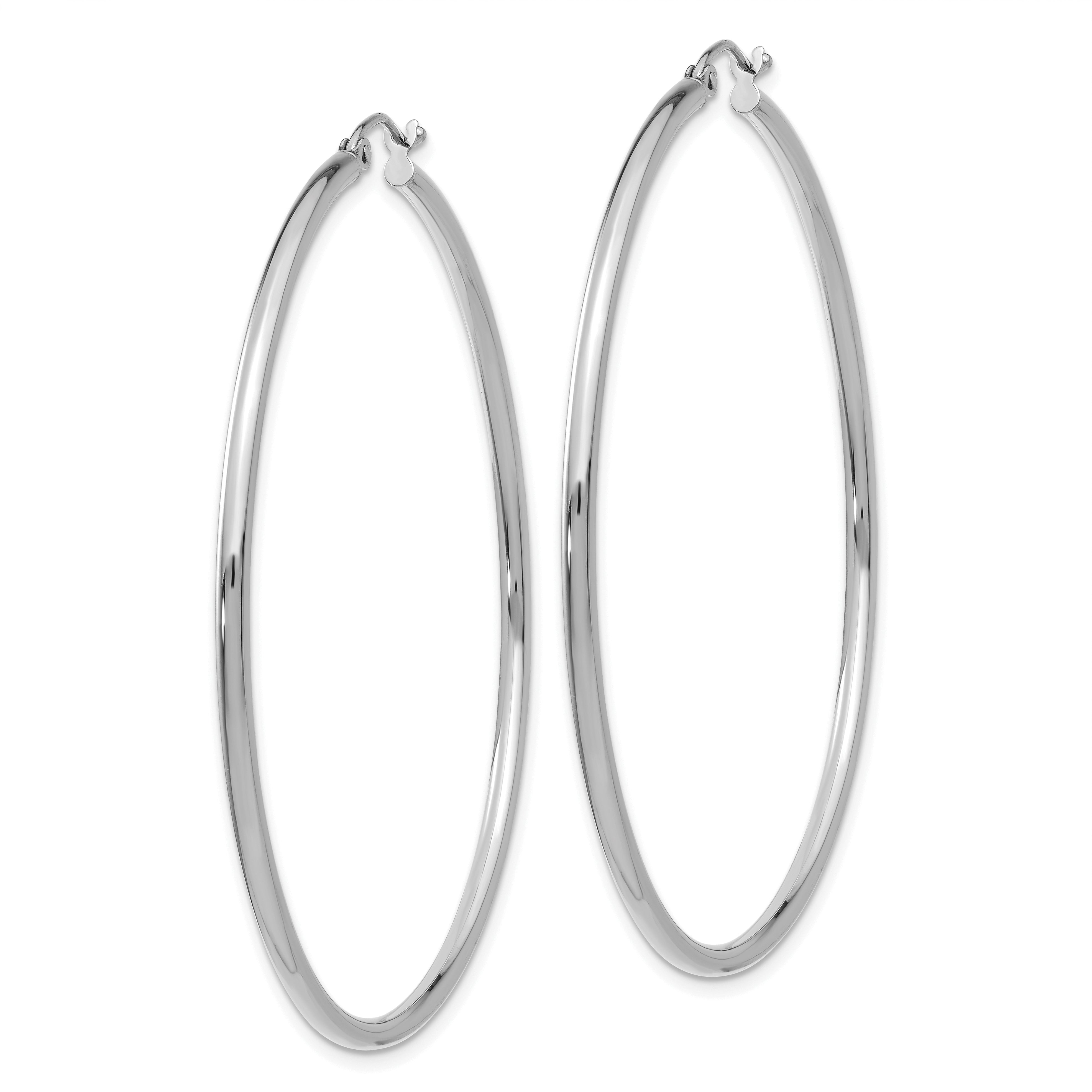 10K White Gold Polished Hoop Earrings 2mm Sleek Rhodium-Plated Design