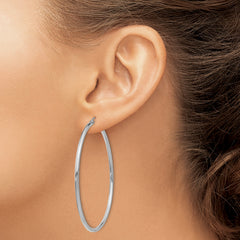 10K White Gold Polished Hoop Earrings 2mm Sleek Rhodium-Plated Design