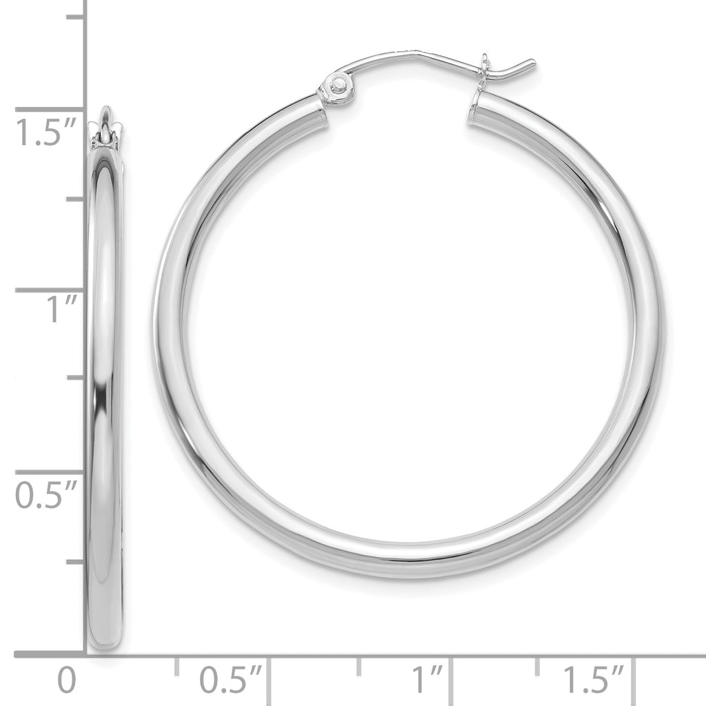 10K White Gold Polished Tube Hoop Earrings with Rhodium Finish