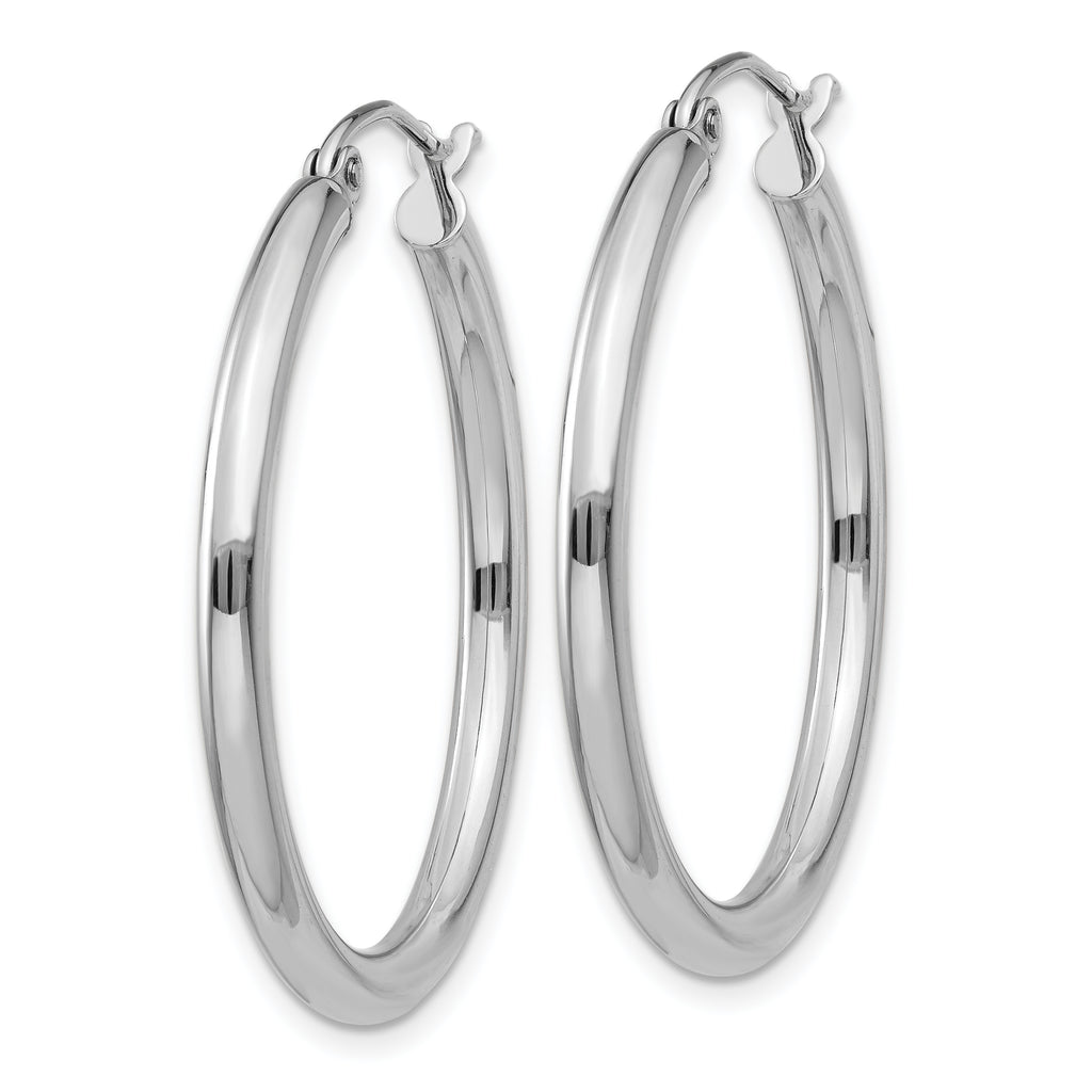 10K White Gold Polished Hoop Earrings with Rhodium Finish 2.5mm Tube