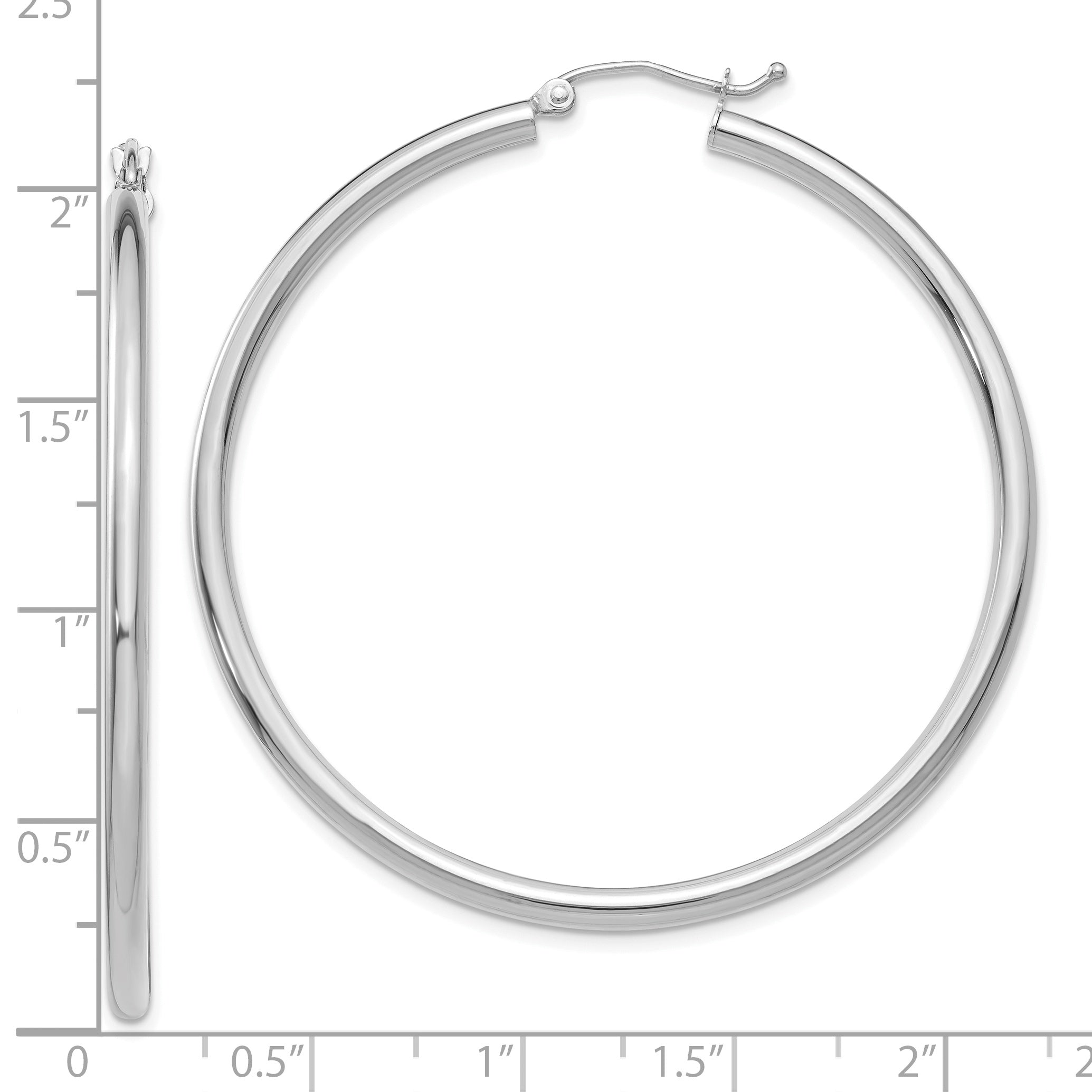 10K White Gold Polished 2.5mm Lightweight Tube Hoop Earrings
