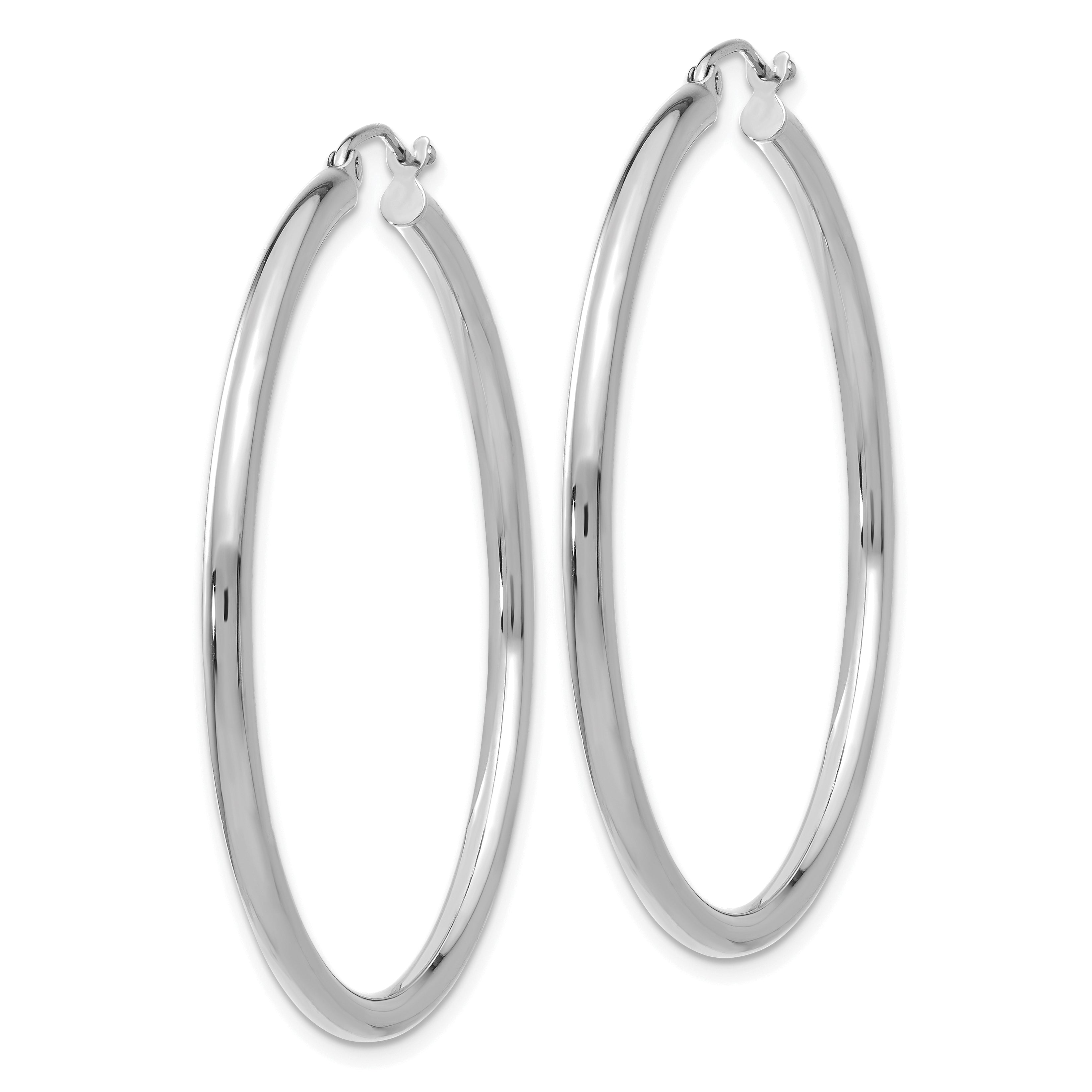 10K White Gold Hoop Earrings with Polished Finish, 2.5mm Tube, 40mm Size