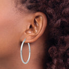 10K White Gold Polished Hoop Earrings with Rhodium Finish 2.5mm Tube