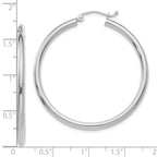 10K White Gold Polished Hoop Earrings with Rhodium Finish 2.5mm Tube