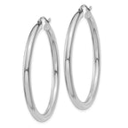 10K White Gold Polished Hoop Earrings with Rhodium Finish  3mm Elegant Design