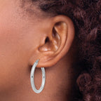 10K White Gold Polished 3mm Hoop Earrings with Rhodium Finish