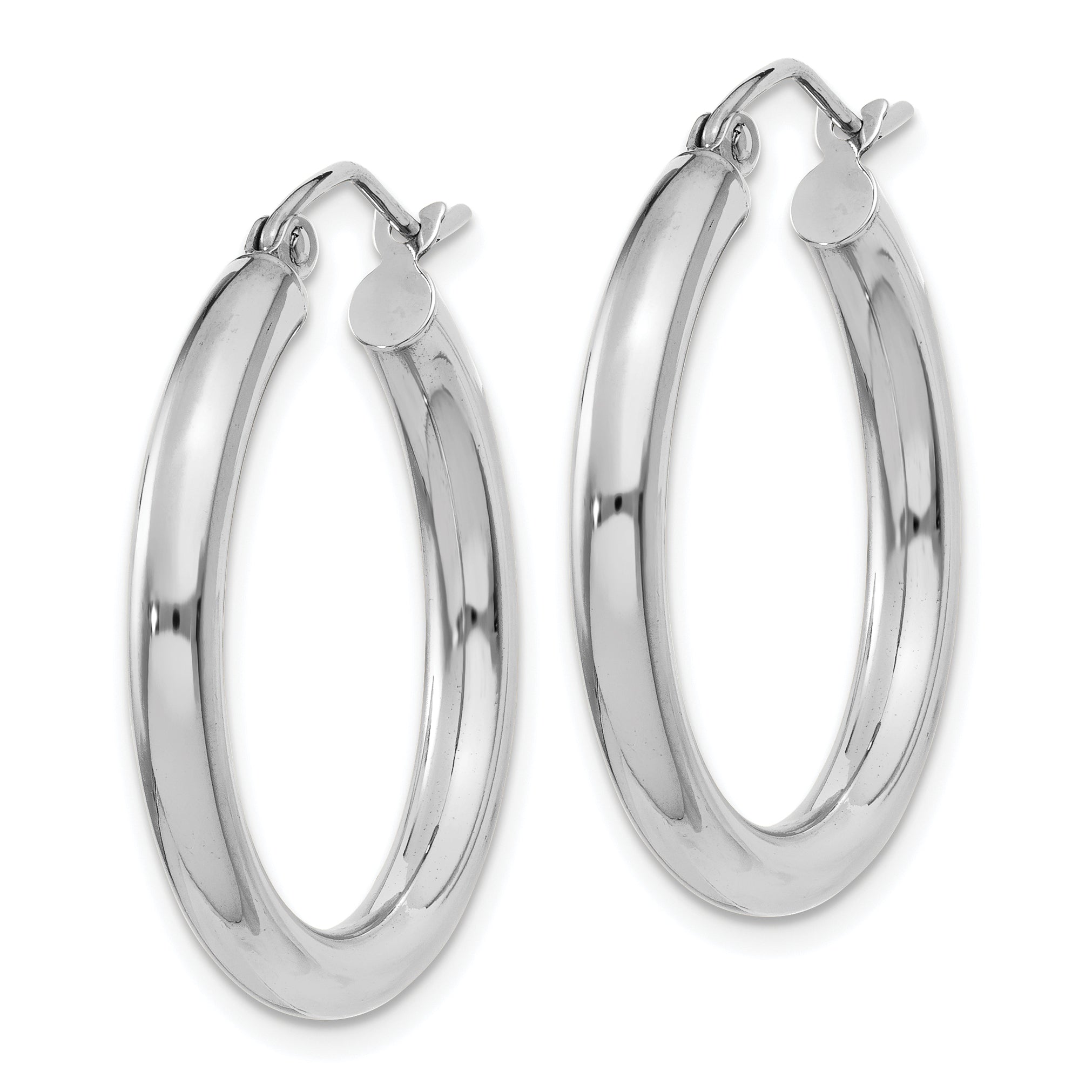 10K White Gold Polished Hoop Earrings 3mm Tube Rhodium-Plated Secondary image