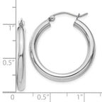 10K White Gold Polished Hoop Earrings 3mm Tube Rhodium-Plated