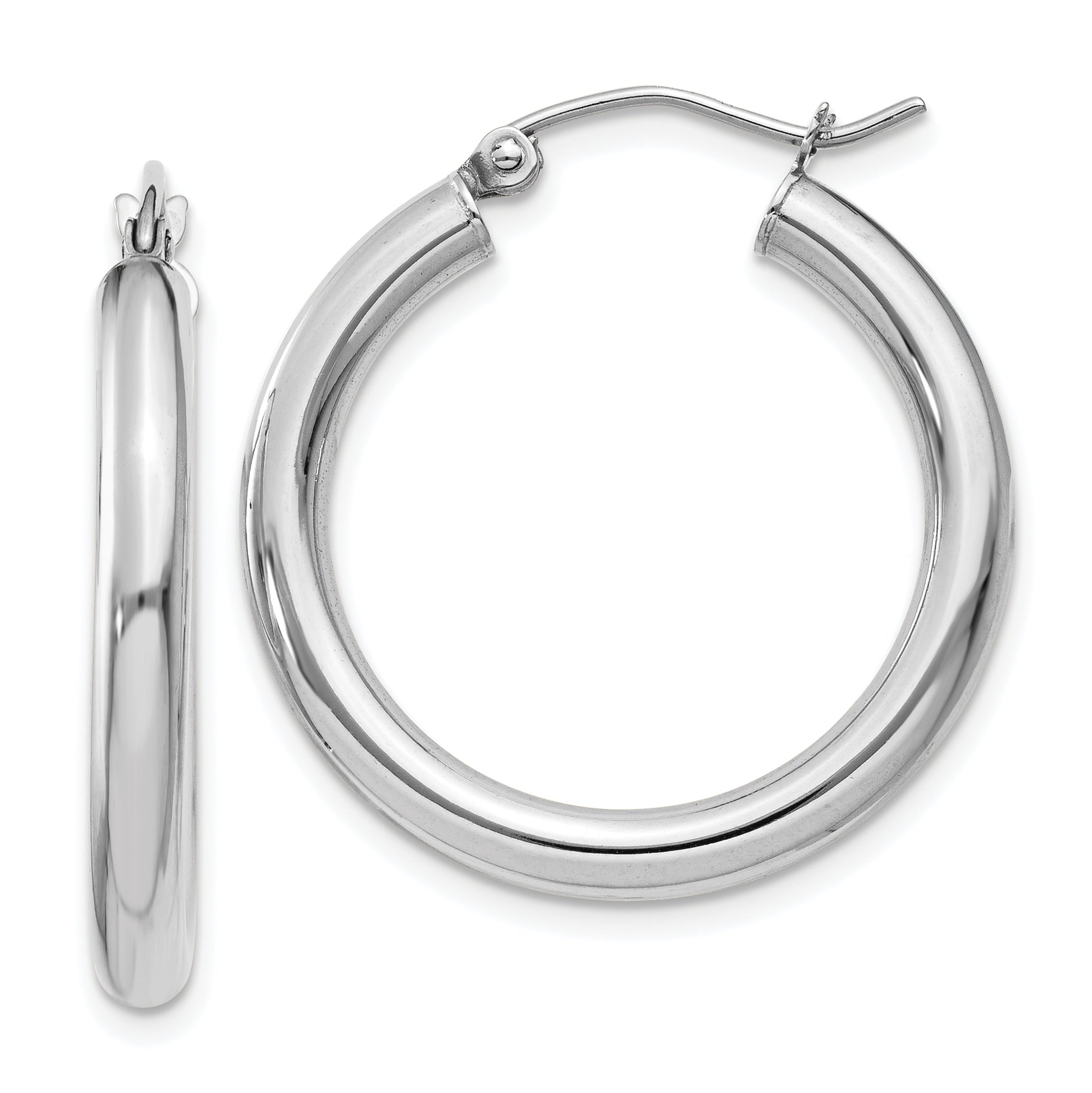 10K White Gold Polished 3mm Tube Hoop Earrings Main image