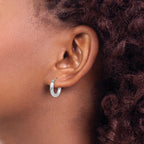 10K White Gold Polished Hoop Earrings with Rhodium Finish 3mm