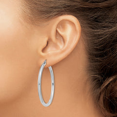 10K White Gold Polished 3mm Hoop Earrings with Rhodium Finish for Women
